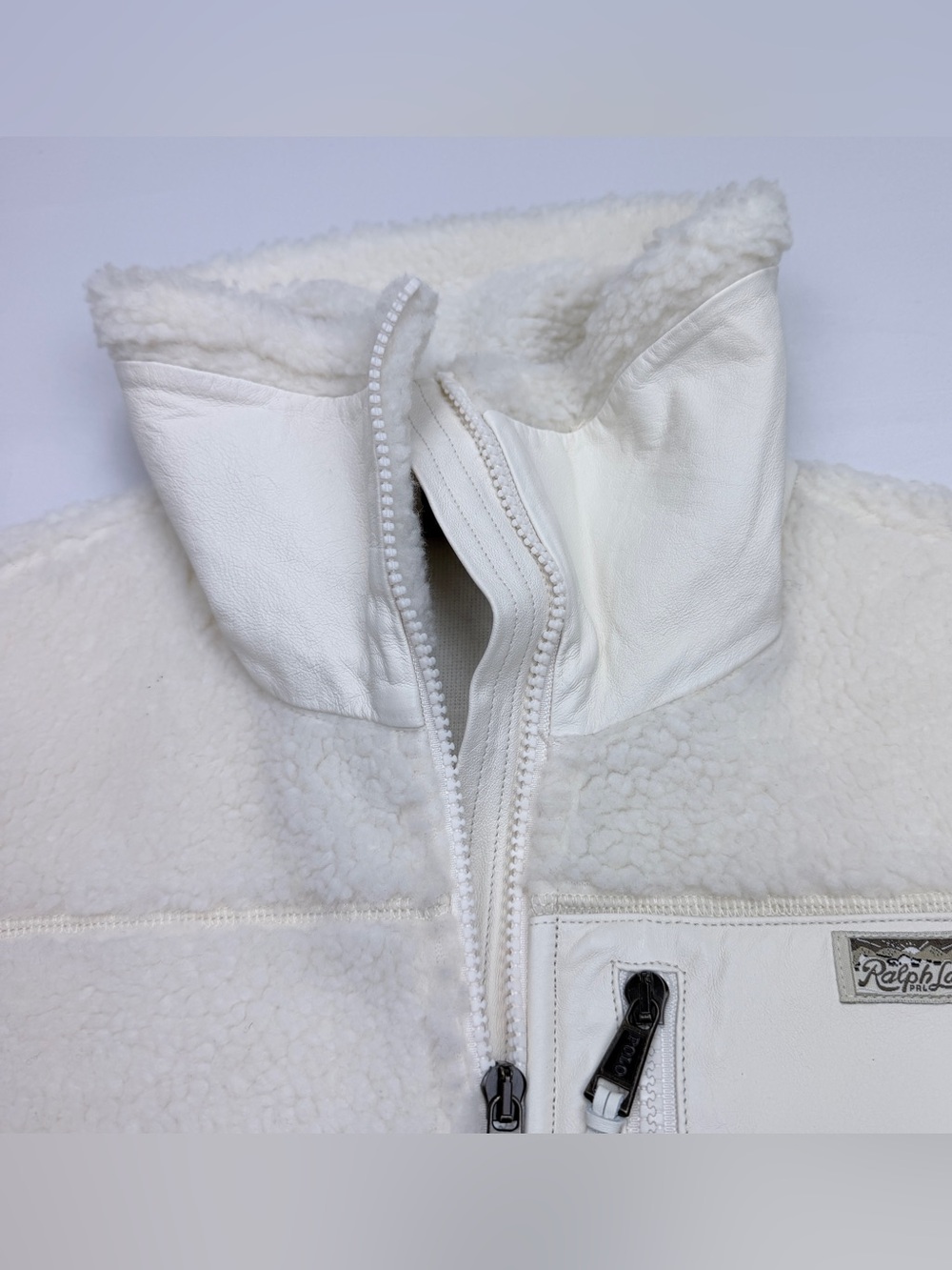Polo Ralph Lauren Leather-Trim Sherpa Fleece Jacket in Cream Color - Picture 8 of 15